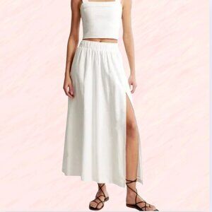 Abercrombie & Fitch | Linen-Blend High-Slit  |Maxi Skirt | White | Small